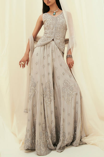 Grey sequin embroidered sharara set