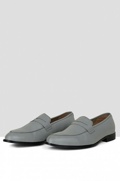 Grey vegan leather penny loafers