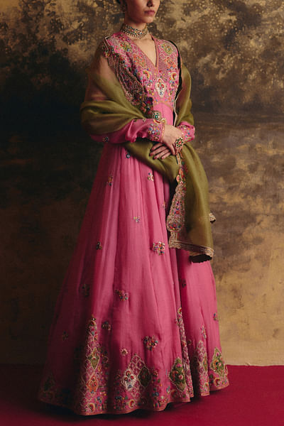 Gulal pink floral embroidered anarkali set
