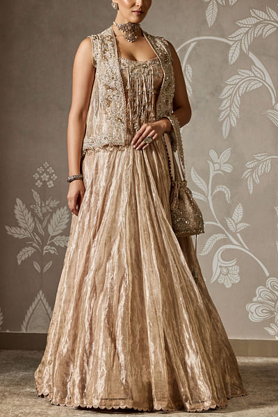 Gunmetal gold embroidered jacket set