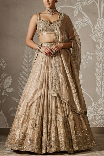 Gunmetal gold floral embroidered lehenga set