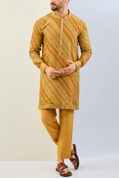 Haldi yellow bandhani printed kurta set