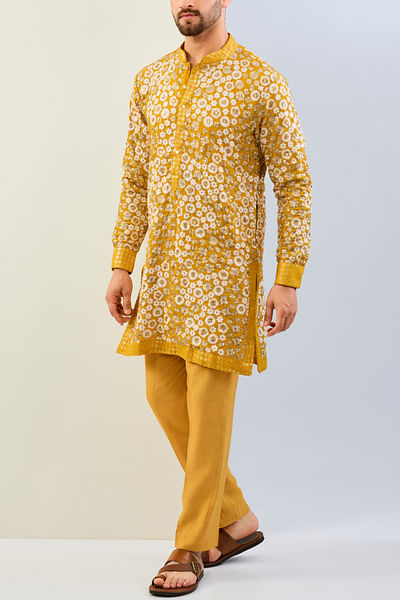 Haldi yellow floral embroidered kurta set