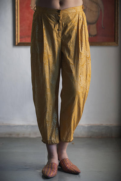 Haldi yellow foil block printed pants