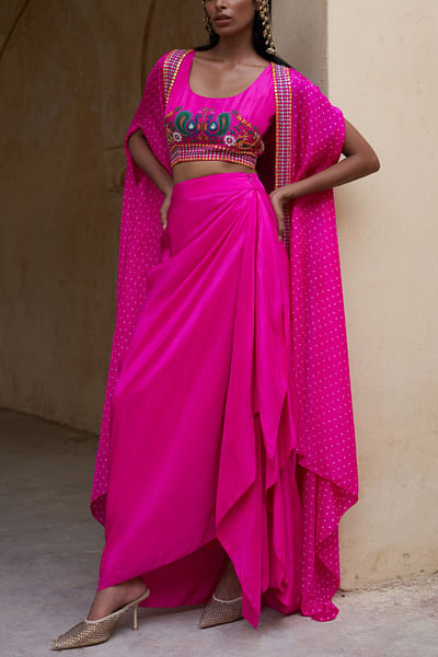 Hot pink bandhej cape set