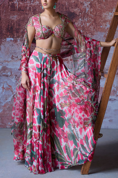 Hot pink floral printed palazzo set