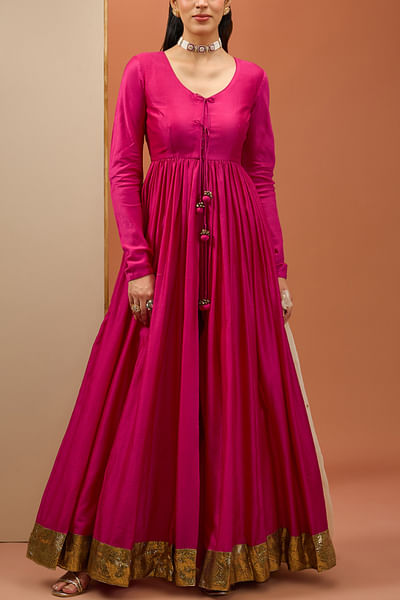 Hot pink lampi border anarkali set