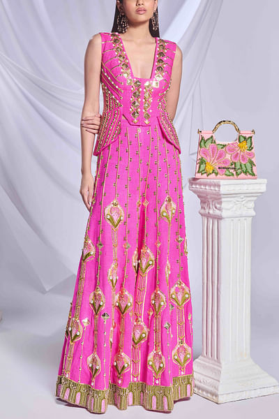 Hot pink patchwork 3D embellished co-ords