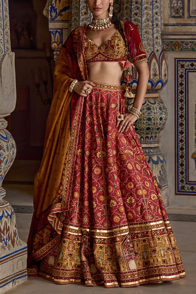 Hot pink printed lehenga set