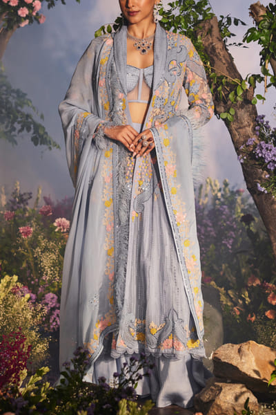 Miku Kumar Ice blue embroidered jacket set MKUOCT24D107