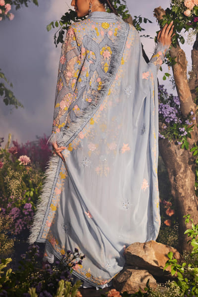 Miku Kumar Ice blue embroidered jacket set MKUOCT24D107