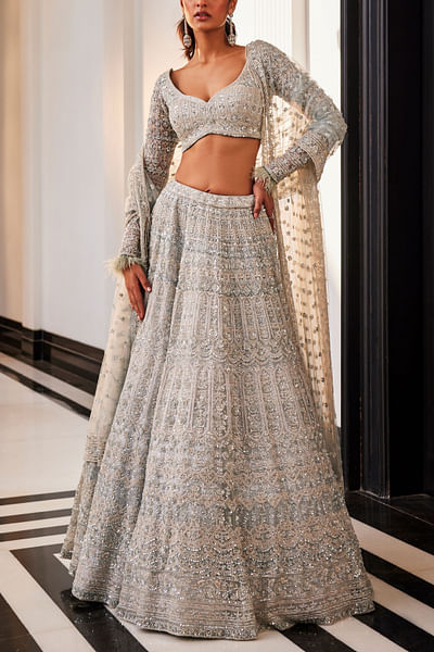 Ice blue floral embroidered lehenga set