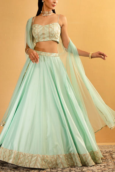 Ice blue gota work lehenga and cape set