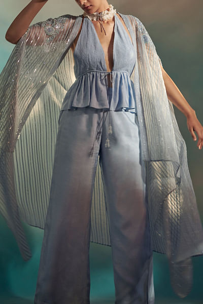 Ice blue sequin embroidered cape set
