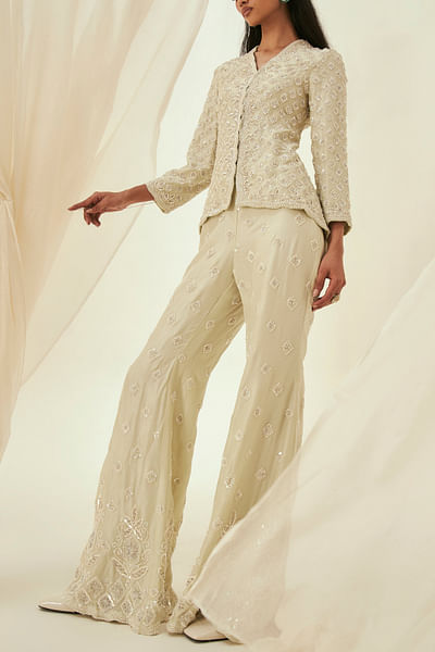Ice mint sequin embroidered jacket set