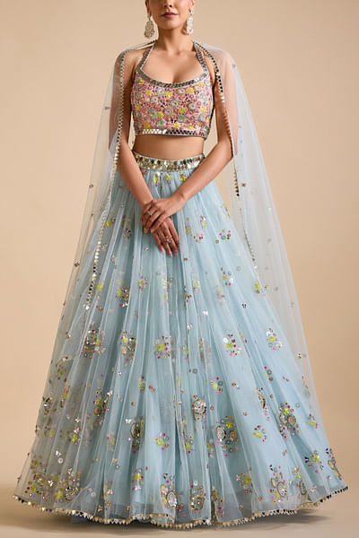Icy blue floral embroidered lehenga set