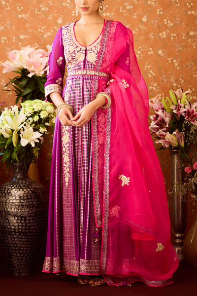 Imperial purple floral embroidery anarkali set