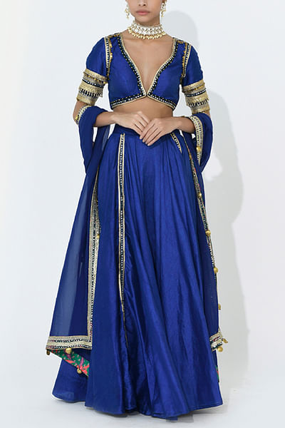 Indigo blue embroidered lehenga set