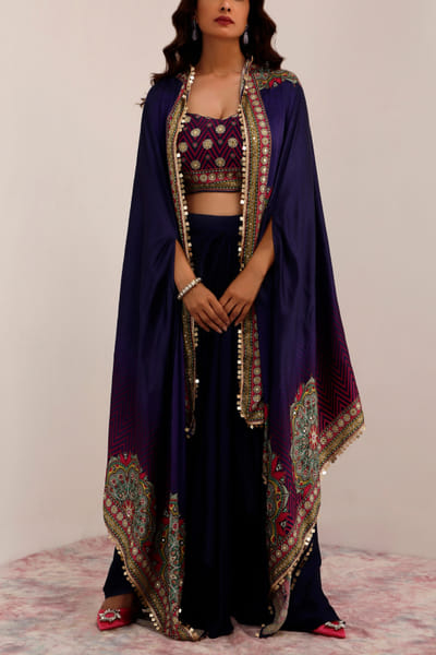 Indigo draped skirt set