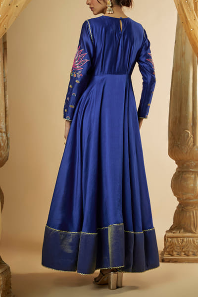 The Aarya Ink blue floral appliqued anarkali set ARYNOV24D202