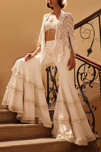 Ivory 3D embellished concept cape set