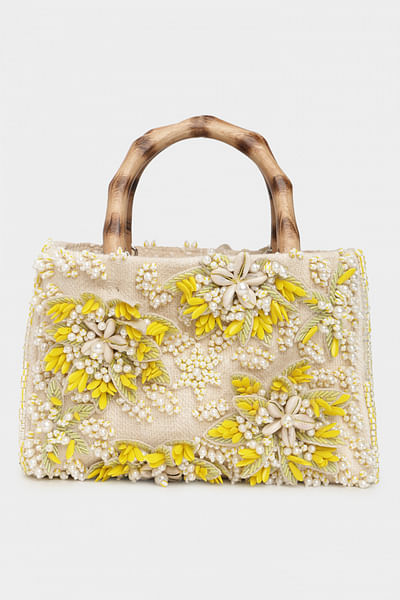 Ivory 3D floral embellished handbag
