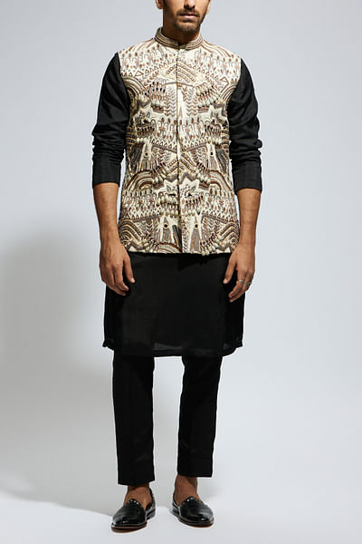 Ivory abstract embroidered bandi