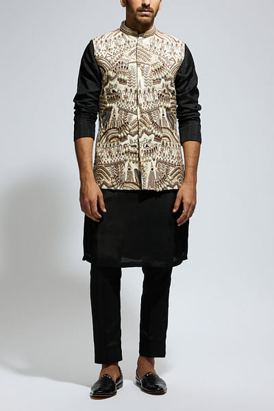 Ivory abstract embroidered bandi set