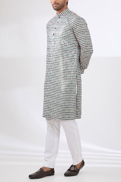 Ivory and black diamond print sequin kurta set