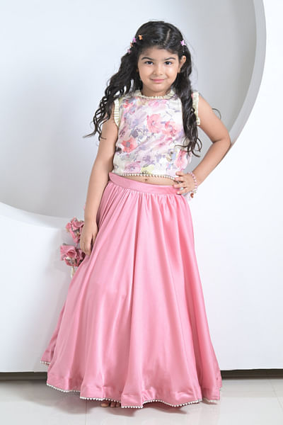 Ivory and dusty pink lehenga set