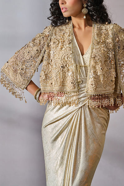 Ivory and gold embroidered cape