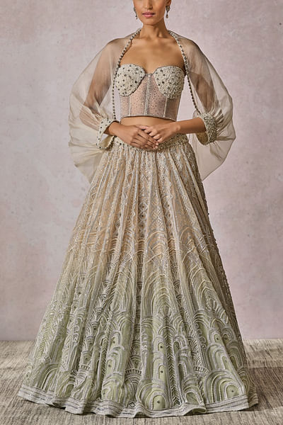 Ivory and mint ombre embroidered lehenga set