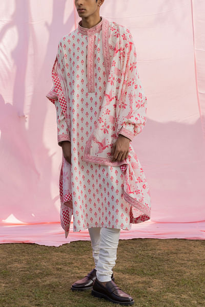 Ivory and pink artsy printed kurta set
