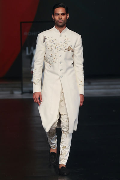 Ivory animal embroidered sherwani