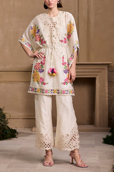 Ivory applique kaftan
