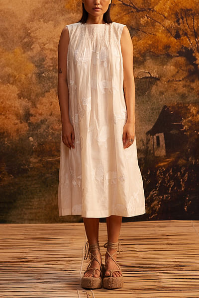 Ivory applique ruched dress