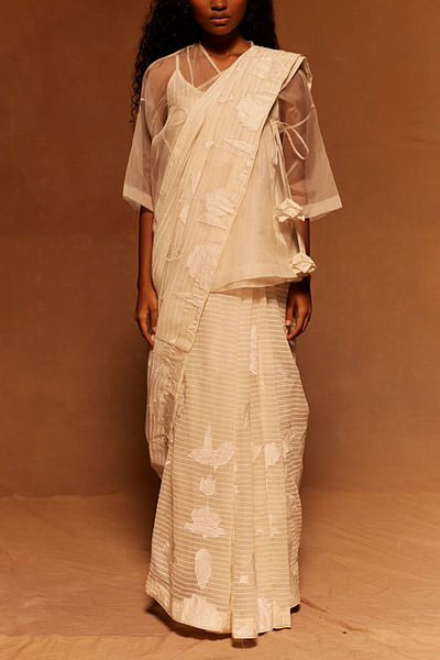Ivory applique sari