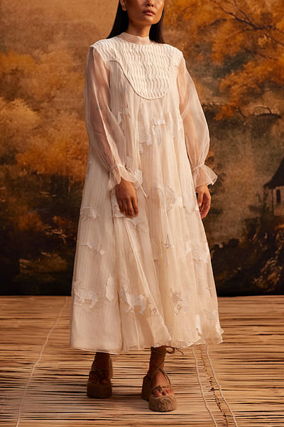 Ivory applique work dress