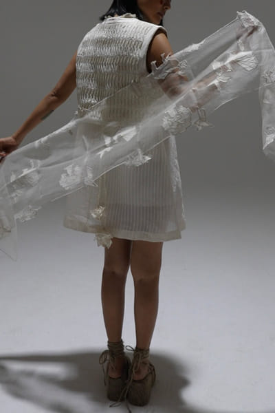 Ivory applique work scarf