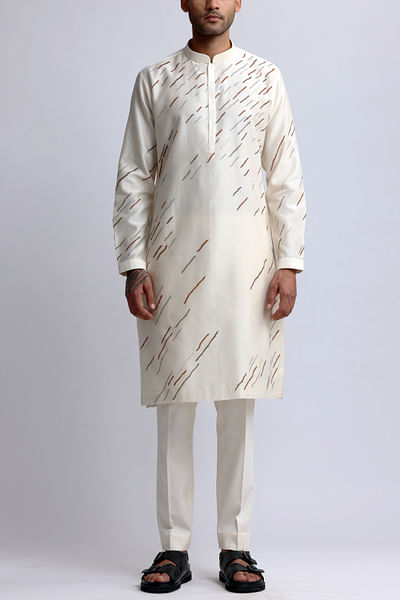 Ivory artsy linear embroidered kurta set