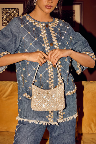 Ivory bead embellished bag