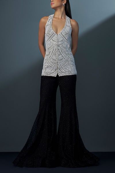 Ivory beaded waistcoat kurta and sharara