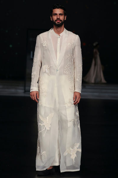Ivory bird embroidered sheer jacket