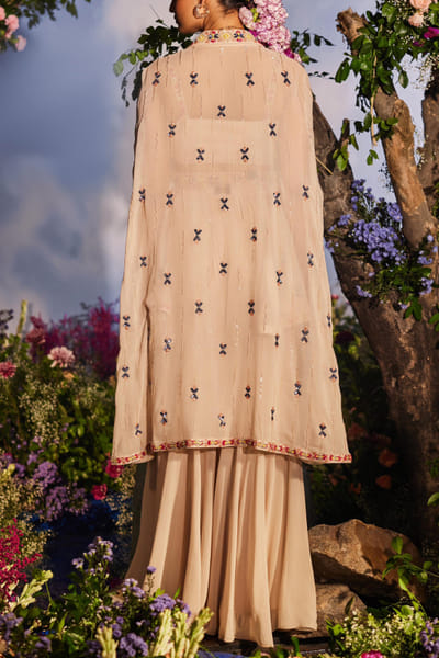 Miku Kumar Ivory cape jacket and gharara set MKUOCT24D125