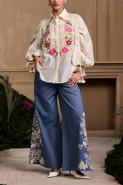 Ivory chanderi shirt