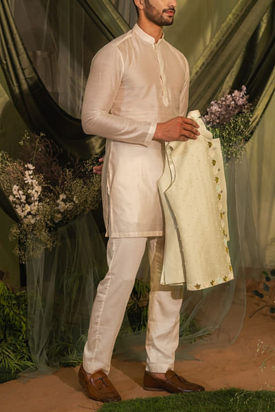 Ivory chanderi silk kurta set