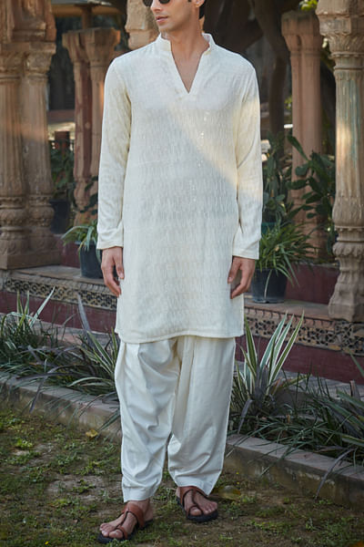 Ivory chikankari embroidered kurta set
