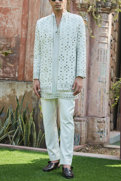 Bohame Ivory chikankari embroidery jacket set Boh006824