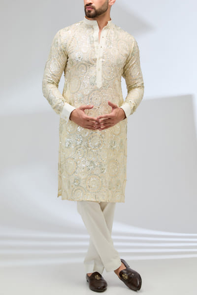 Ivory circular sequin embroidered kurta set