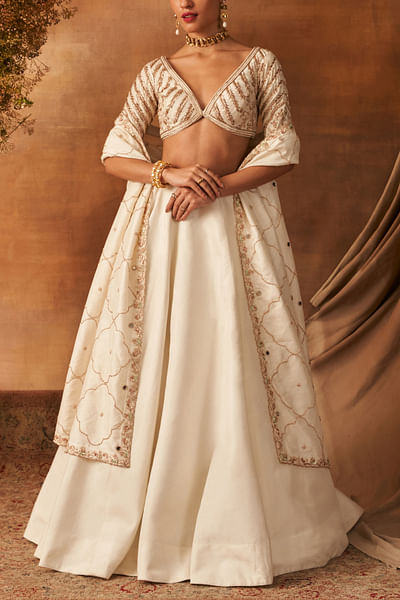 Ivory dabka embroidered lehenga set